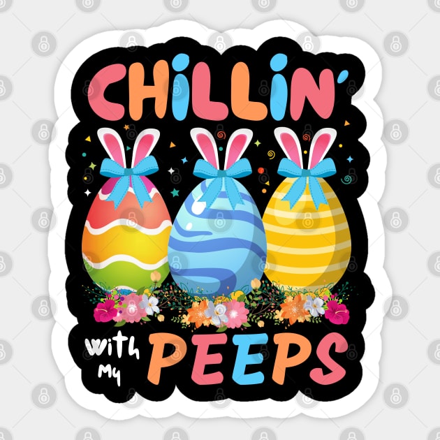 Chillin With My Peeps, Funny Easter Bunny Sticker by JustBeSatisfied